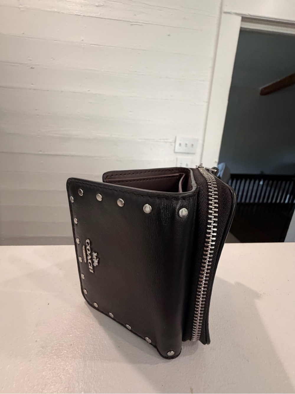 Coach Black Leather Zip Wallet with Silver Stud Detailing - Picture 3 of 5
